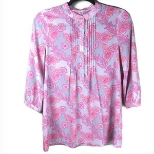 Gap Paisley Pink Pintuck 3/4 Sleeve Tunic Size XS